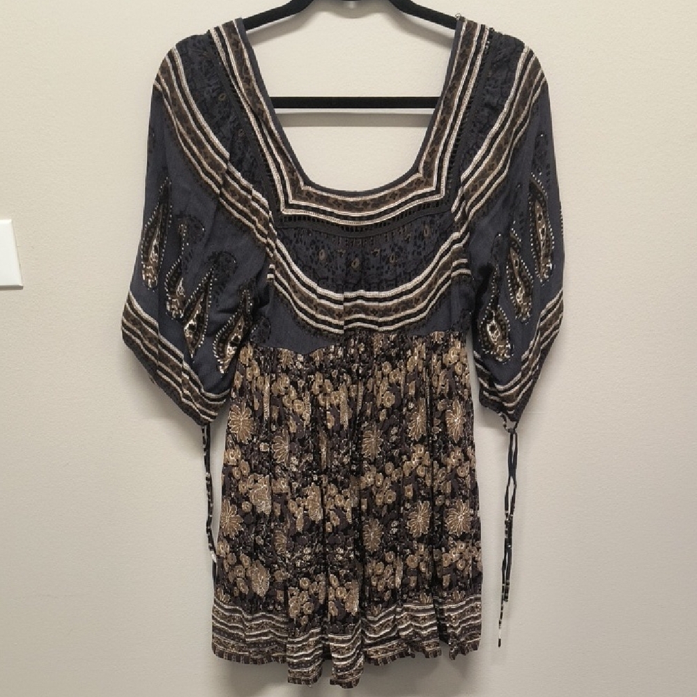 Free People Black and Gold Bohemian Blouse